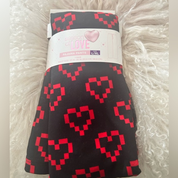 NEW-Season of love Black Pajama Pants with Red Heart Pattern. - Picture 3 of 3